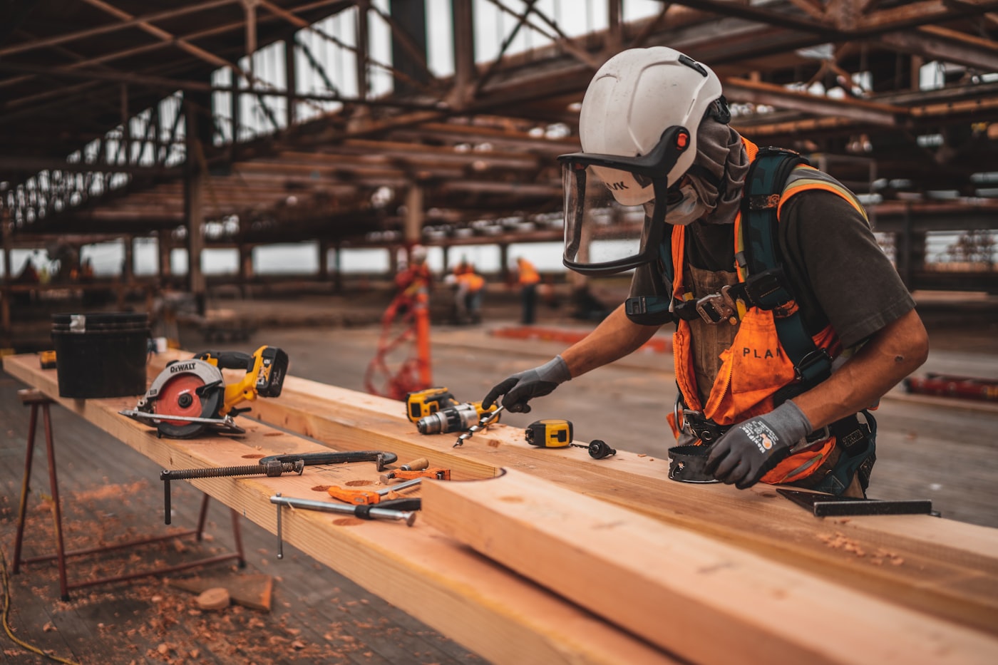 Concrete and construction materials on an active commercial job site